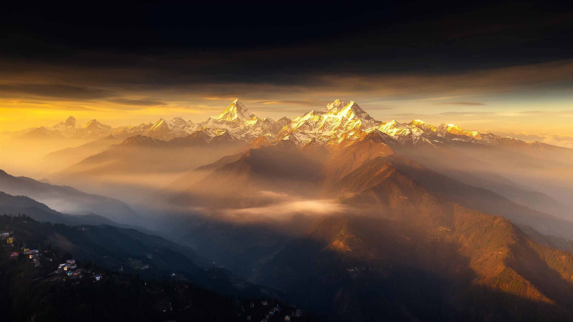 Himalayan peaks of Uttarakhand at golden hour